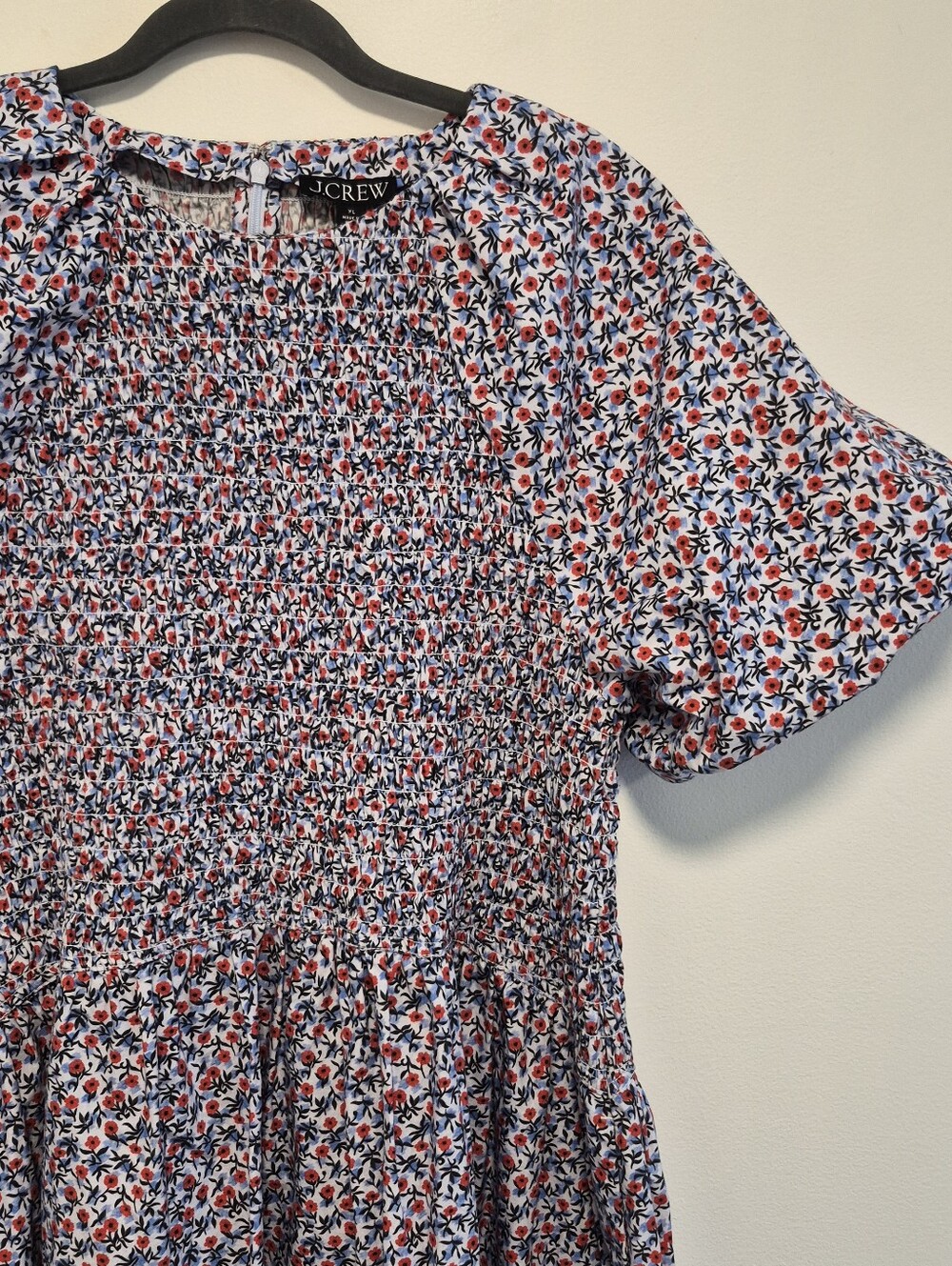 J. Crew Meadow Midi Dress Cotton Poplin Floral Smocked Puff Sleeves Size XL - Picture 5 of 14